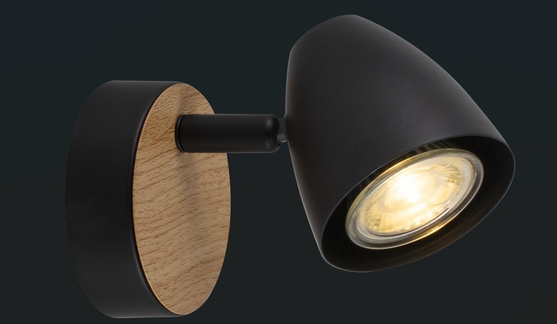 APLIQUE 1 X GU10 NEGRO+MADERA TULIPA CALADA